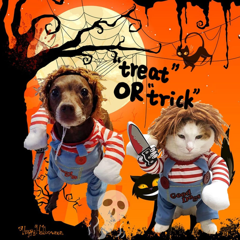 Deadly Doll Pet Costume, Funny Dog Cosplay Halloween Costume, Cute Clothes for Small to Large Dogs & Cats, Puppy