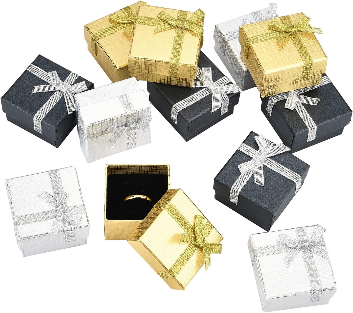 12 Pack Jewelry Gift Box, 2x2x1.2 inch Square Ring Box Earring Box Cardboard Boxes Small Display Boxes with Bowknot