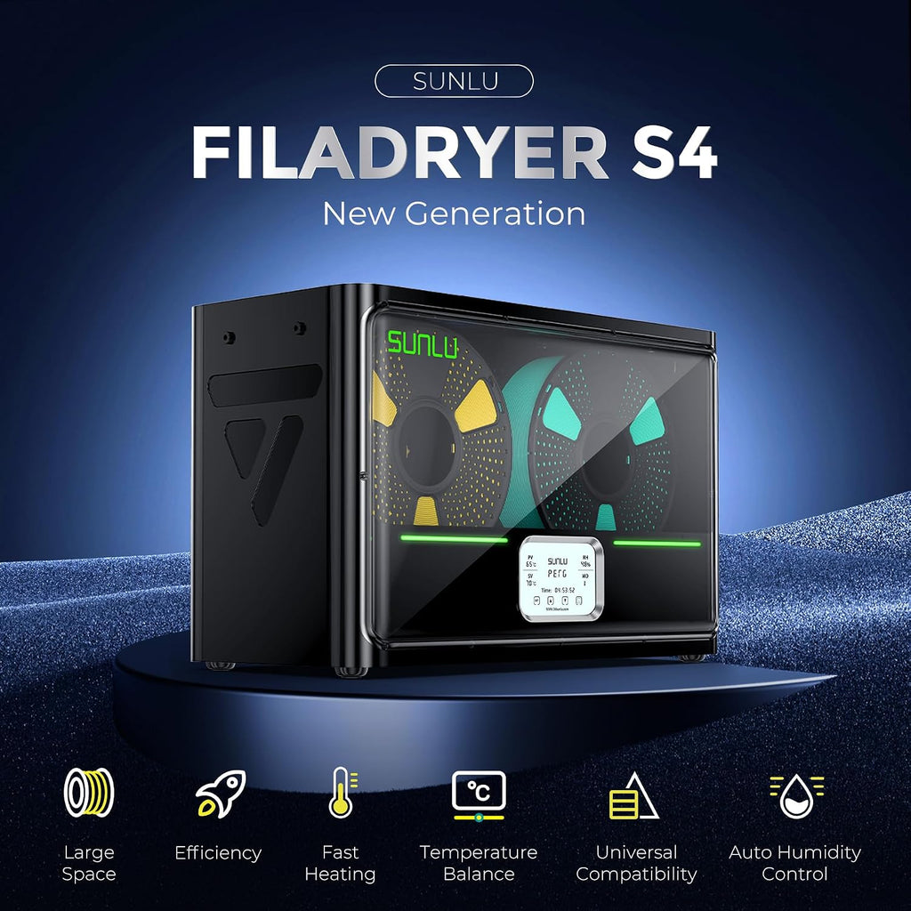 S4 3D Printer Filament Dryer Boxer, Black | 4-Spool Storage Box, Auto Humidity Control, 350W PTC Fast Heating, 70℃