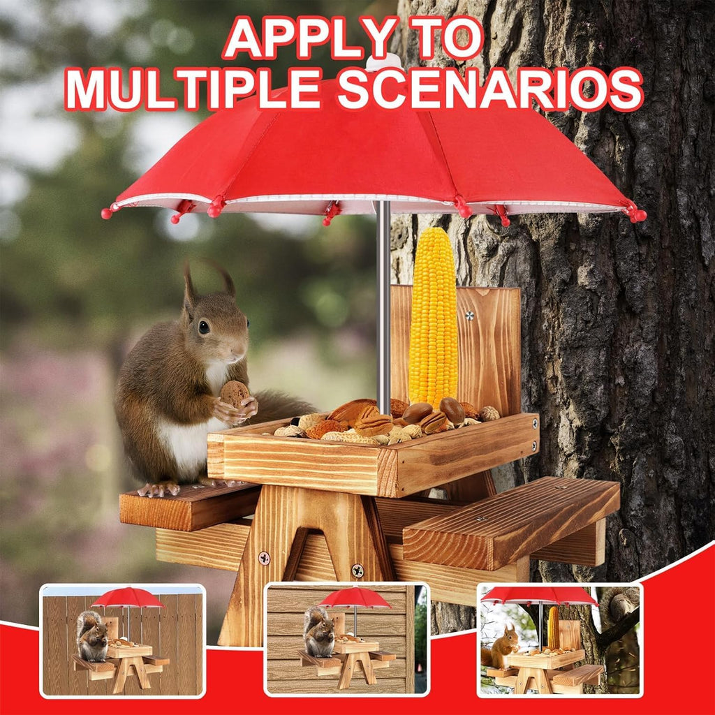 Gnodary Squirrel Feeder with Umbrella, Squirrel Feeders for Outside, Squirrel Picnic Table Feeder - Chipmunk Feeder