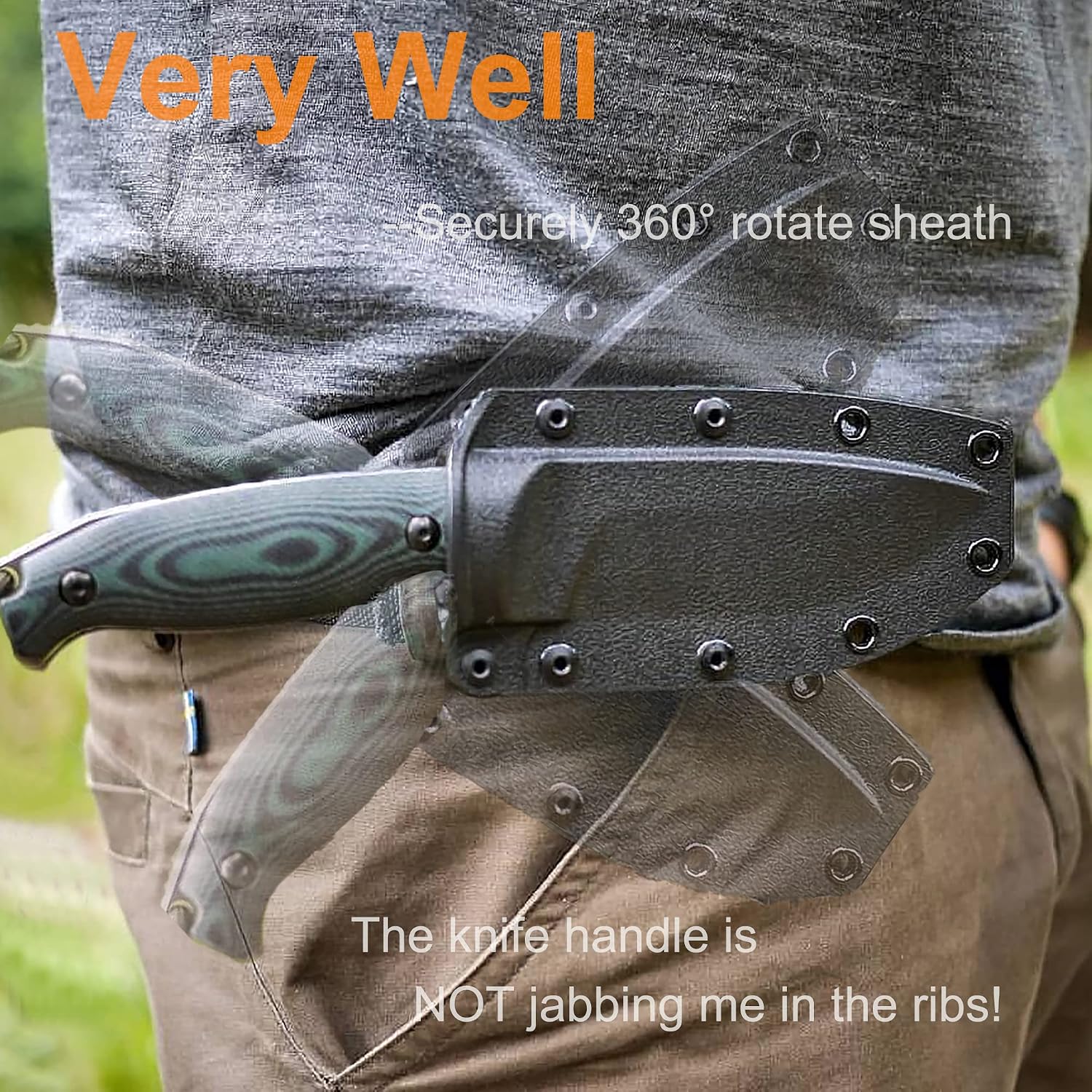 14C28N Camping Fixed Blade Knife with Sheath,Full Tang,G10, Bushcraft | Adjustable kydex sheath, Large Blade
