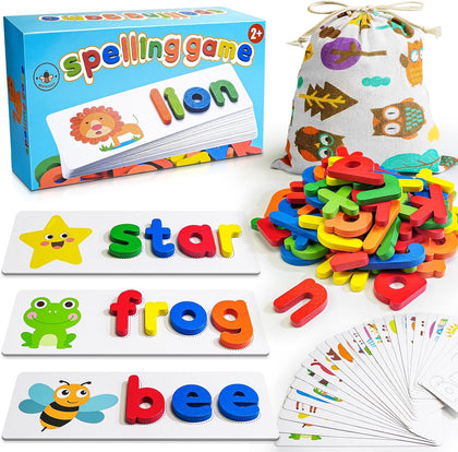 Alphabet ABC Learning Educational Toys for 3 4 5 Years Old Boys Girls, Wooden Puzzle Flash Cards Preschool Activity