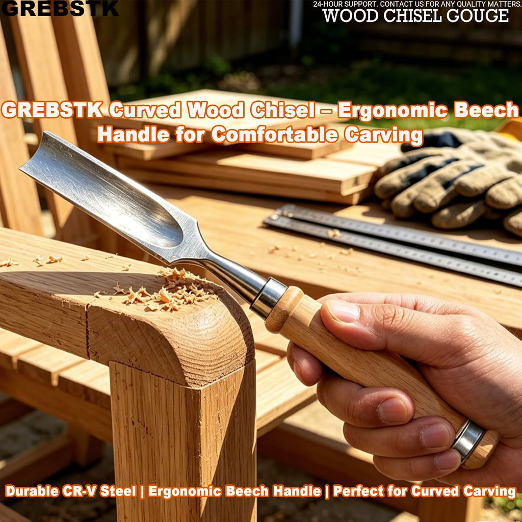 4PC Wood Chisel Gouge Set, CR-V Hardened Semi-Circular Blades, Ergo Grips | Edge Retention, Low-Vibration Cuts