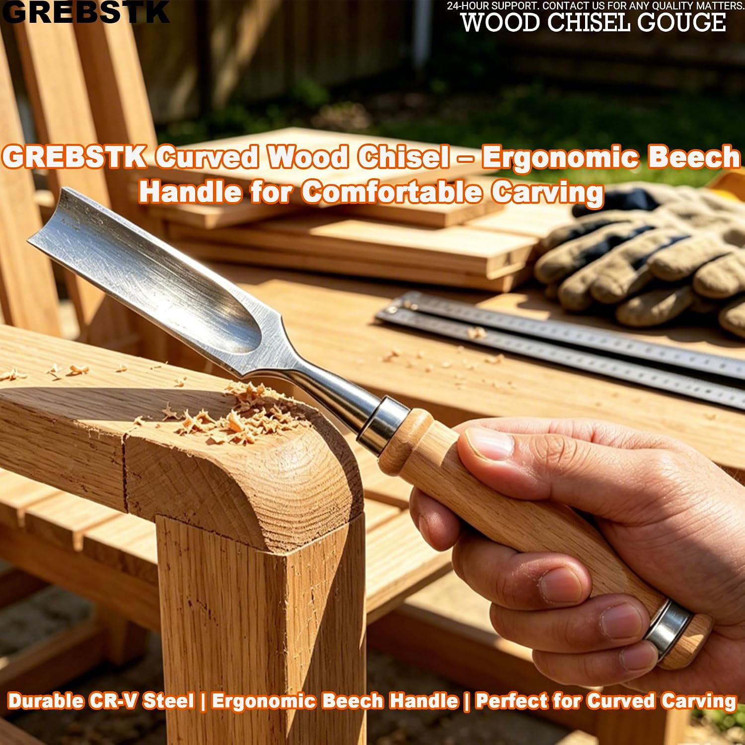 4PC Wood Chisel Gouge Set, CR-V Hardened Semi-Circular Blades, Ergo Grips | Edge Retention, Low-Vibration Cuts