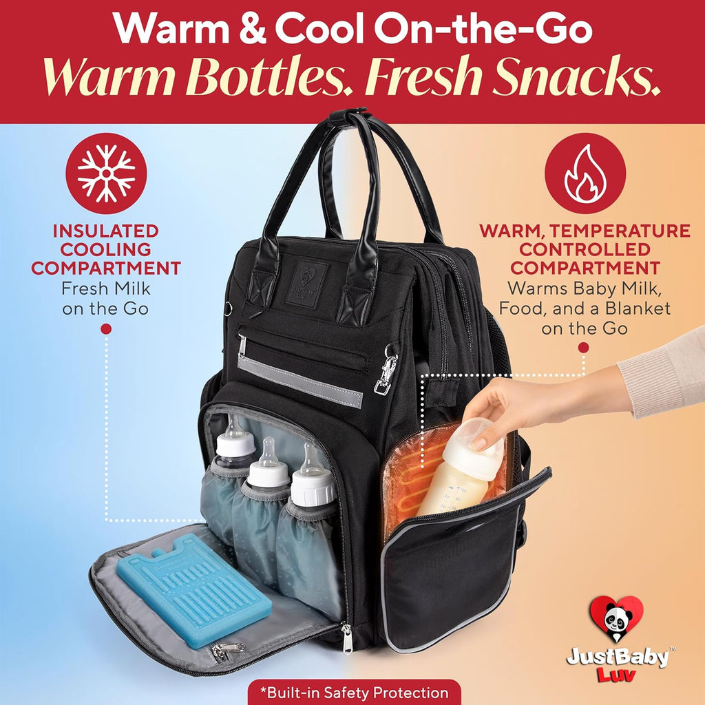 Award-Winning Baby Diaper Bag Backpack with Changing Station –Large Multifunction Waterproof Diaper Bag, Warm Bottle
