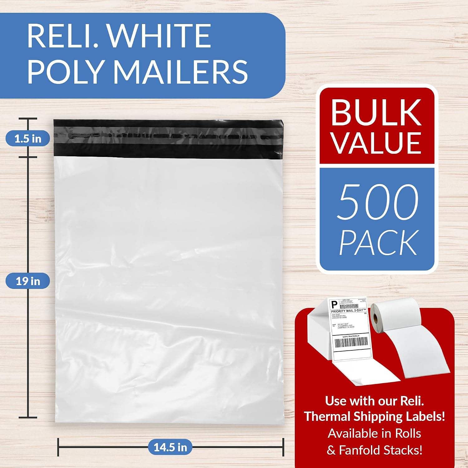 Poly Mailers 14.5x19 | 500 Pcs Bulk | Shipping Bags/Shipping Envelope | White Packaging Bags for Shipping |