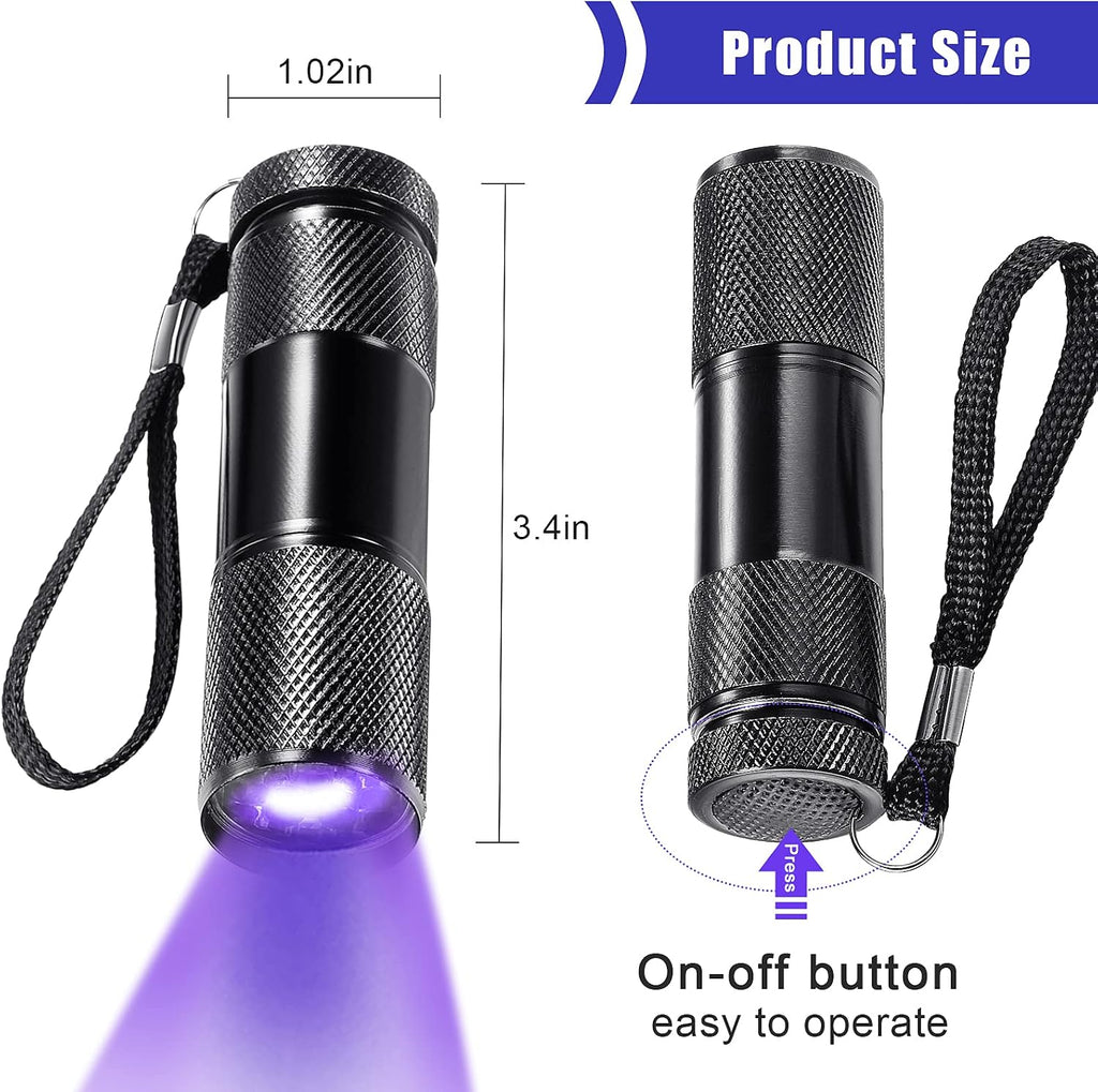 10 Pieces UV Blacklight Flashlights, LED Lights, Handheld Blacklight, Mini Torch Detector, Portable UV Flashlight for