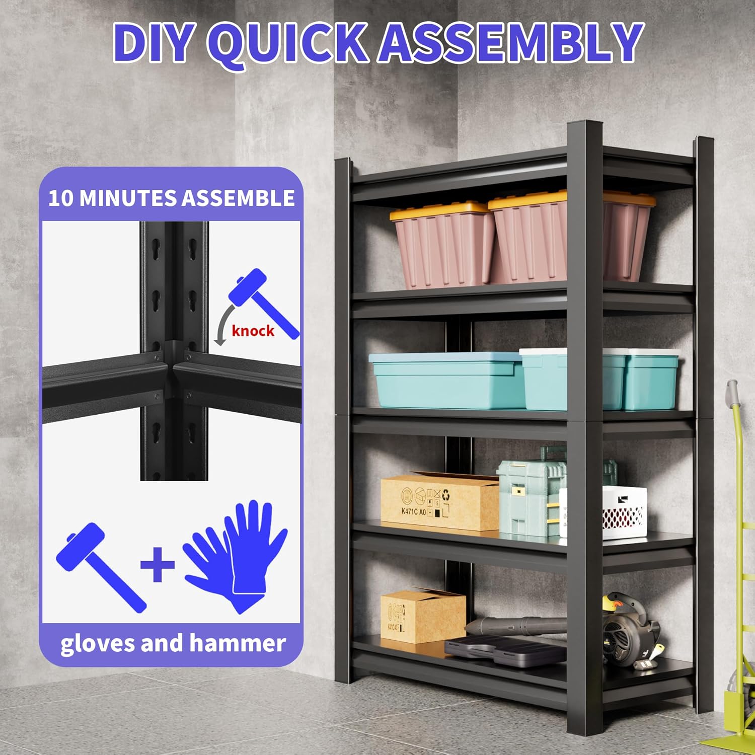 Garage Shelving Unit Rustproof 78" H 3000lbs Heavy Duty Storage Shelves Easy Assembly 5 Tier Adjustable Metal Steel