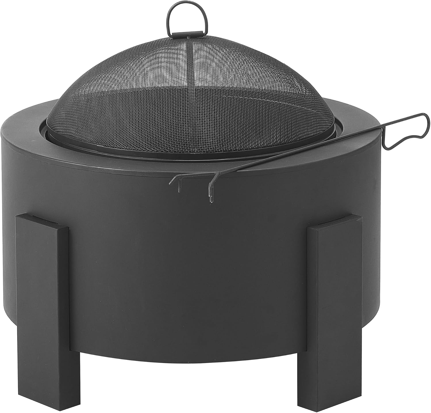 Flicker Wood Burning Steel Fire Pit with Spark Screen, 25" Round Portable Steel Patio Heater for Camping, Patio