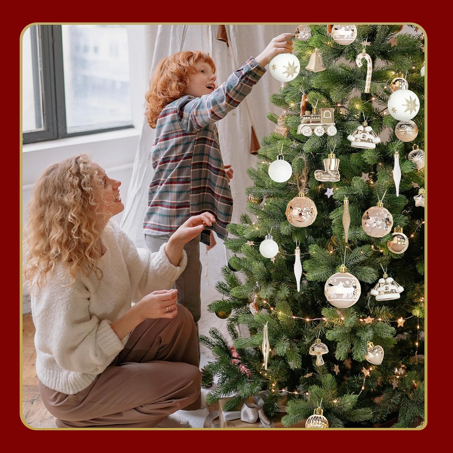 Ornaments for Christmas Trees,74 Count Gold Christmas Tree Decorations, Shatterproof Plastic Hanging Bulbs