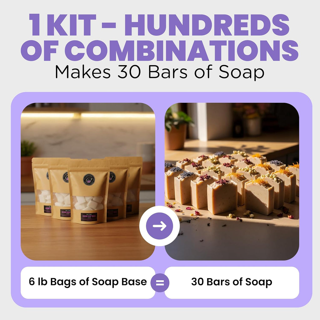 𝗦𝗨𝗣𝗘𝗥 𝗗𝗘𝗟𝗨𝗫𝗘 Soap Making Kit - All-in-One Soap Making Supplies with 6lbs Soap Base, 8 Dyes, 8 Essential Oils