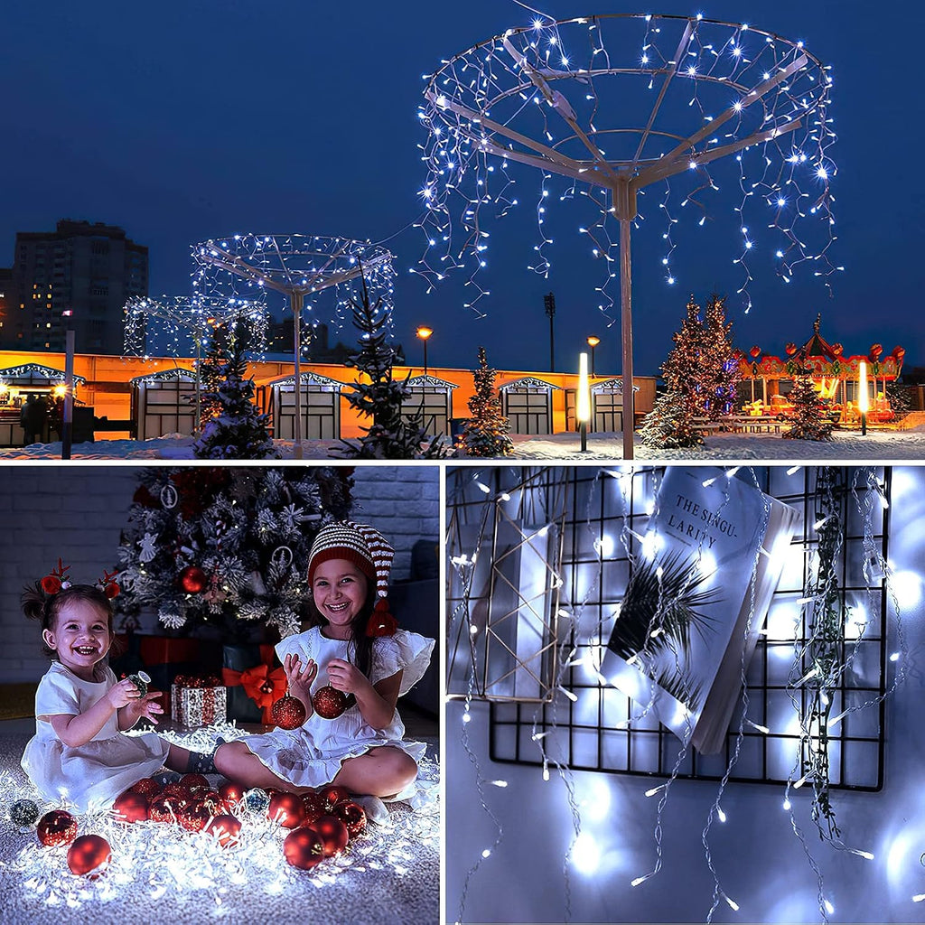 400 Led Icicle Lights White Outdoor,32.8ft,Outside Christmas Decor | 75 Drops Icicle Lights,8 Modes,Waterproof Fairy
