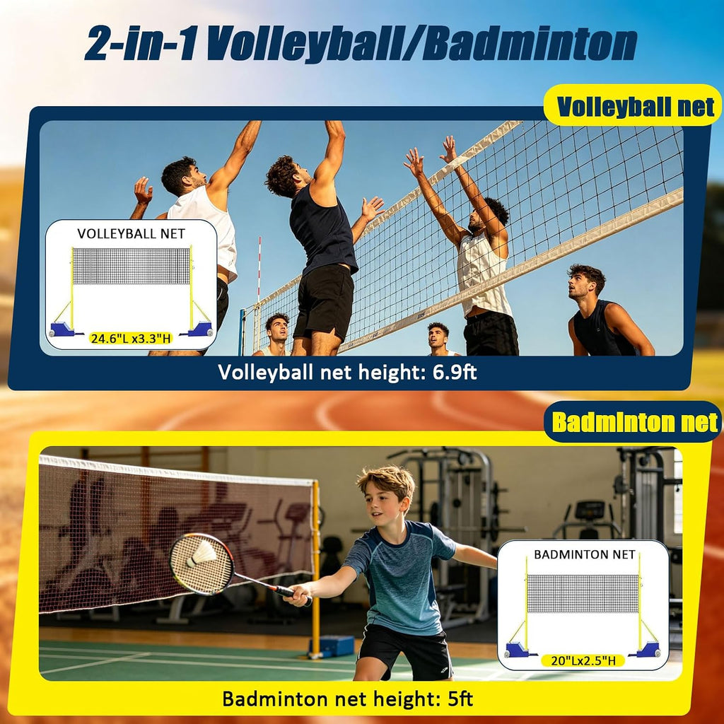 Volleyball Poles, Badminton/Volleyball Posts, Heavy Duty Volleyball Net with Poles Adjustable 5ft-6.8ft 4 Heights