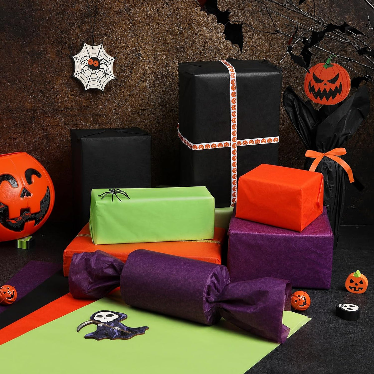 100 Sheets Halloween Tissue Paper Black Purple Orange Green