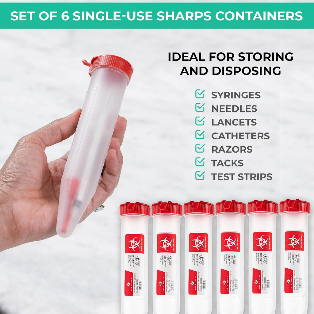 Sharps-Shuttle - Single Use Travel Sharps Container for Needles Syringes - Portable Small Sharp Containers with