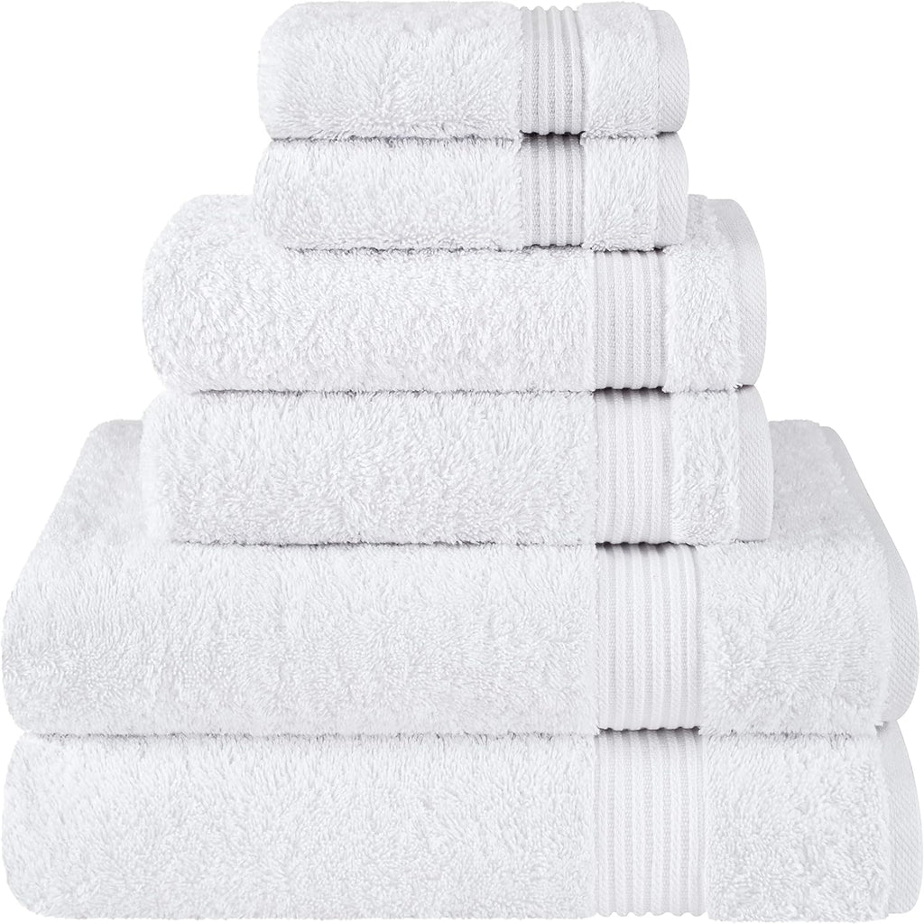 100% Cotton Turkish Towel Set, Soft Absorbent Quick Dry, 6 Piece Towel Set, Snow White