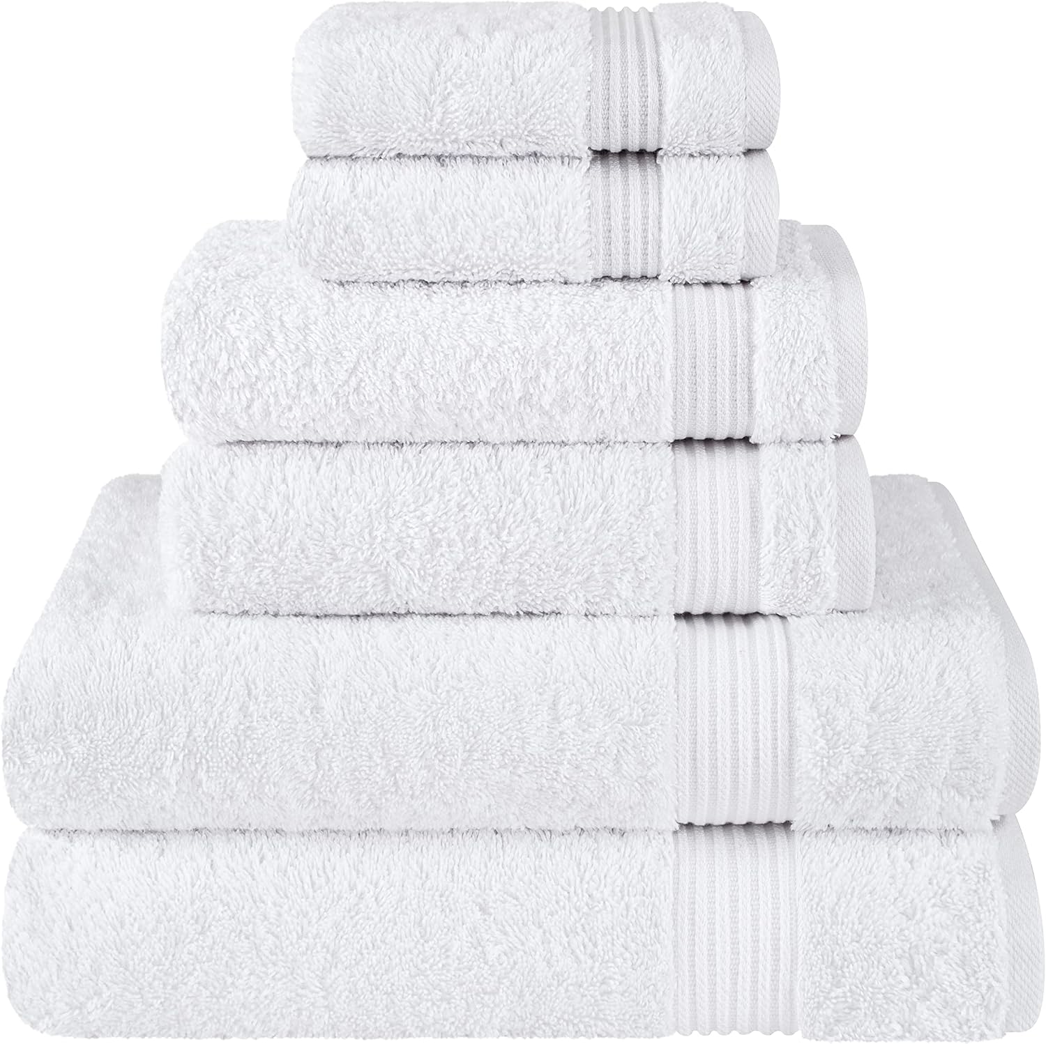 100% Cotton Turkish Towel Set, Soft Absorbent Quick Dry, 6 Piece Towel Set, Snow White