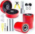 Pallet Jack/Truck FULL SET RED with Axles, Steering Wheels 7"x 2" Pair, Front Load Roller 3" x 3.75" Pair with