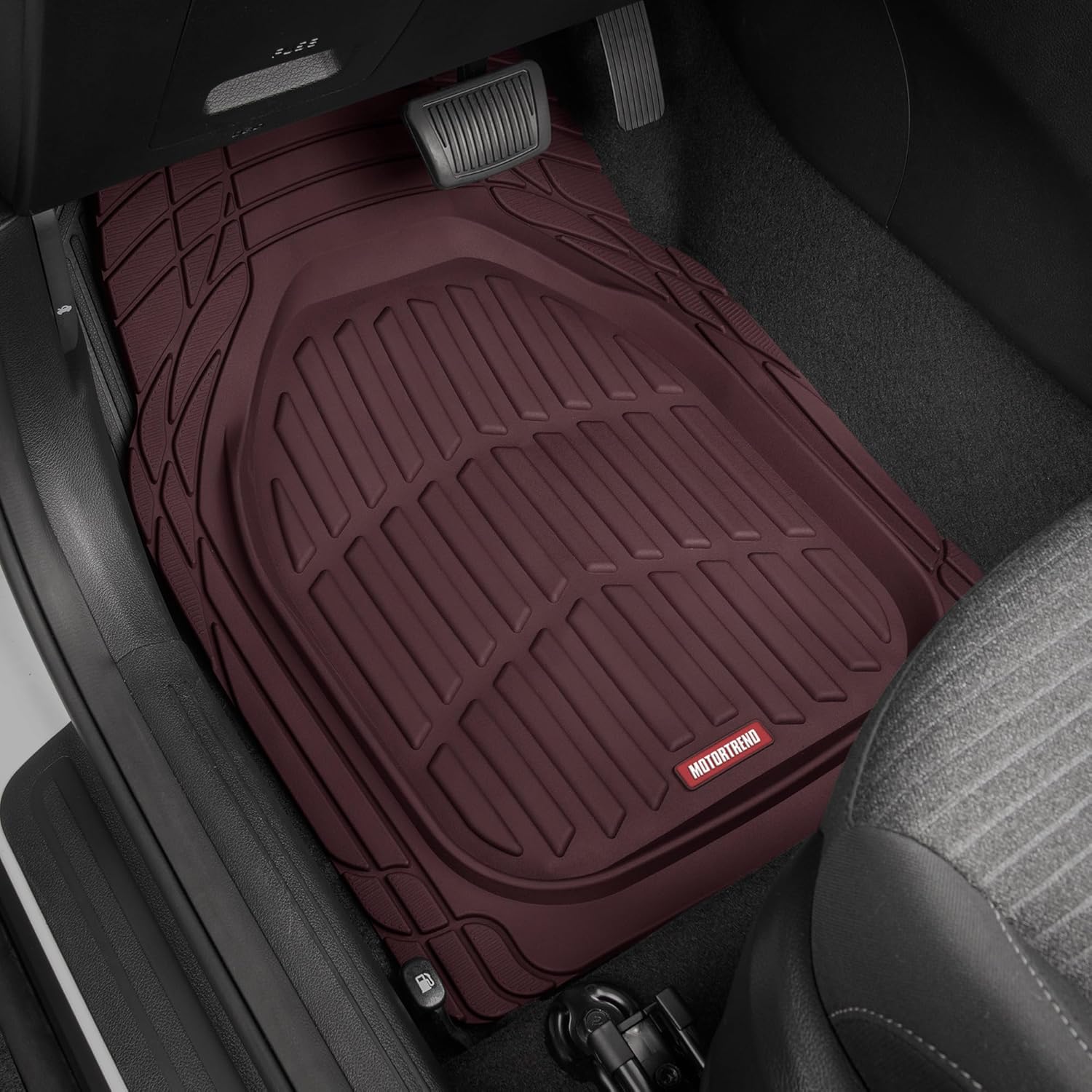 FlexTough Floor Mats for Cars, Burgundy Deep Dish All-Weather Car Mats, Waterproof Trim-To Fit Automotive Cars Trucks