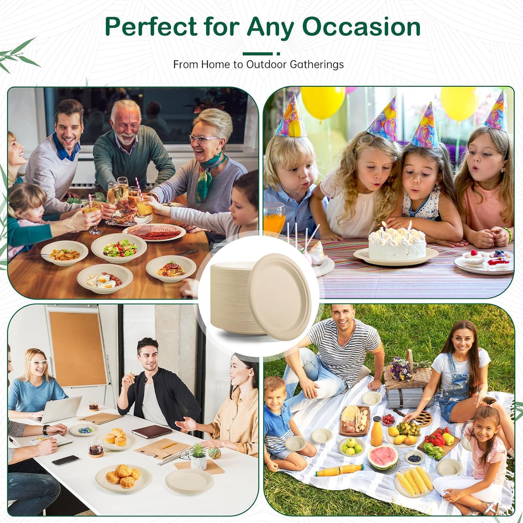 6 Inch 128 Pack Compostable Disposable Paper Plates, Small Dessert Plates, Heavy Duty Sugarcane Bagasse