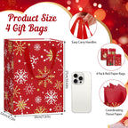4 Pack 10.6" Christmas Red Gift Bags with Handles