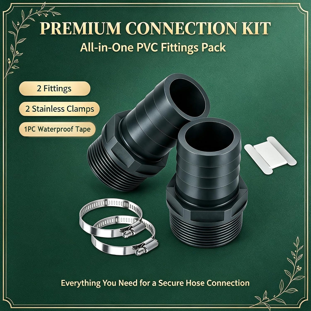 2PCS 1-1/2" PVC Barbed Hose Fittings with NPT Adapter
