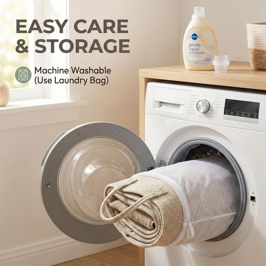 65L Extra Large Blanket Basket for Living Room - Woven Cotton Rope Laundry Hamper with Reinforced Handles - Storage