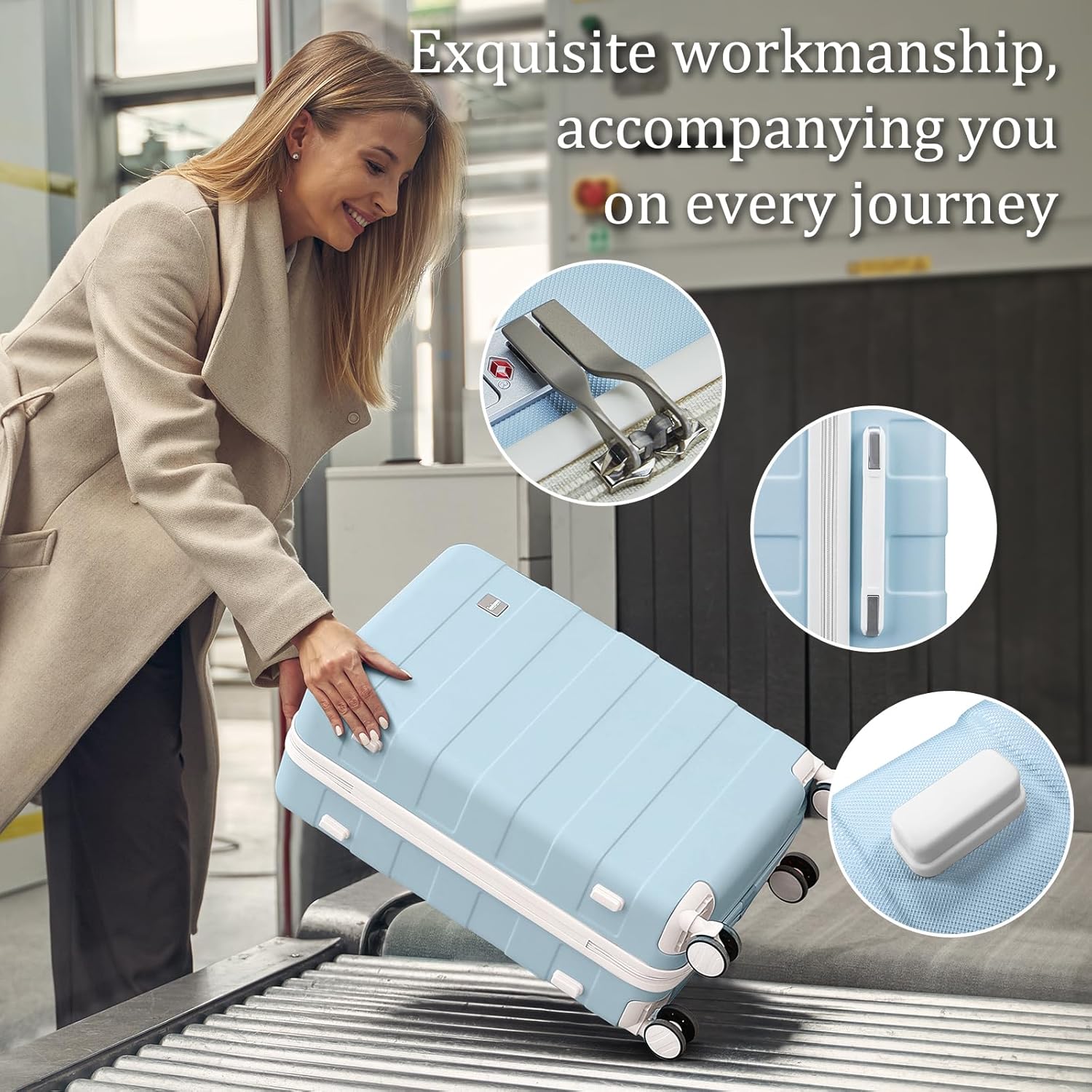 Hard Shell Luggage Sets 5 Piece for Women, Lightweight Hardside Rolling Suitcase Set with Spinner Wheels and TSA