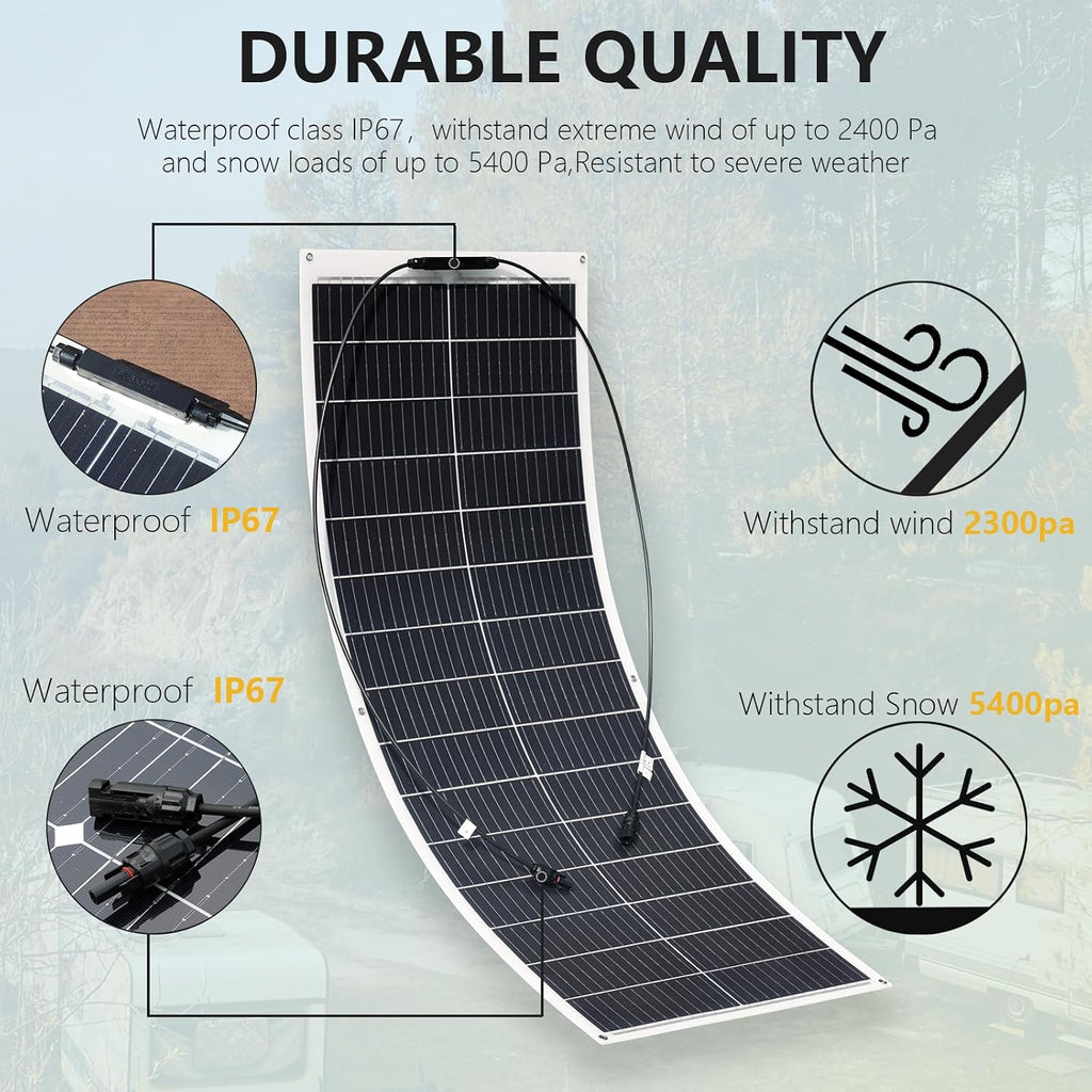 Flexible Solar Panel 200W 12V Solar System kit for RV Boat Van | High efficiency Monocrystalline