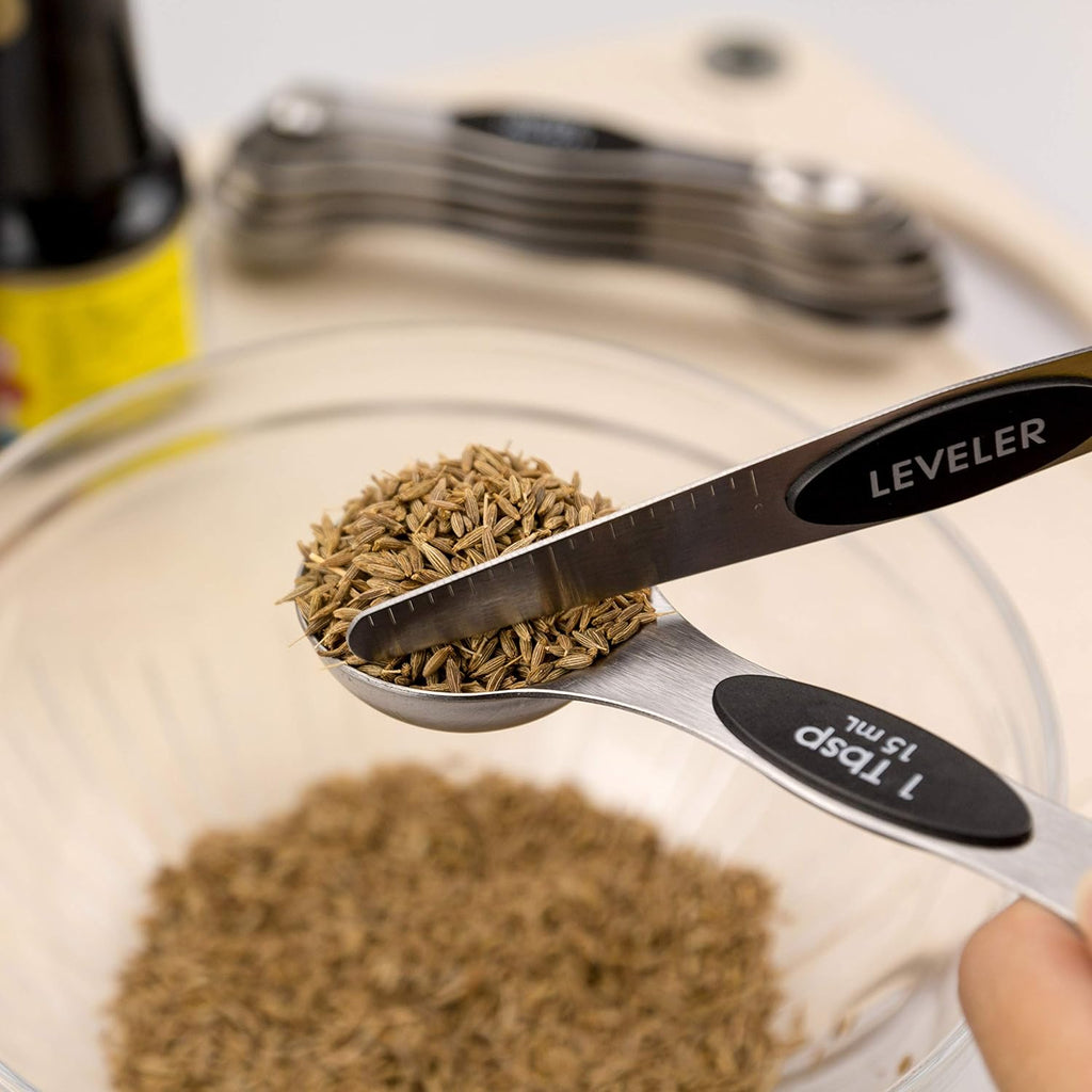 Measuring Cups and Magnetic Measuring Spoons Set, Stainless Steel 5 Cups and 7 Spoons (Black)