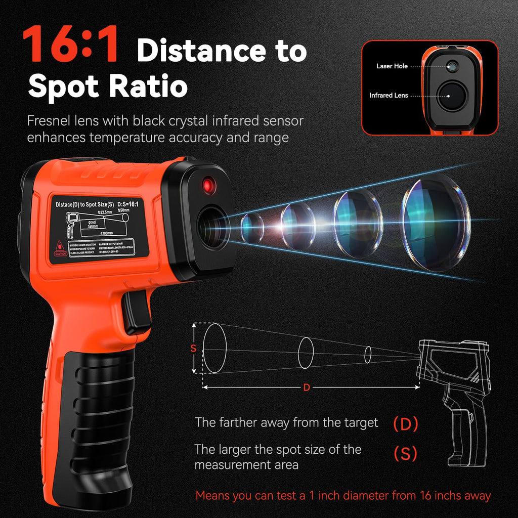 Infrared Thermometer Temperature Gun 1796°F 16:1 Laser