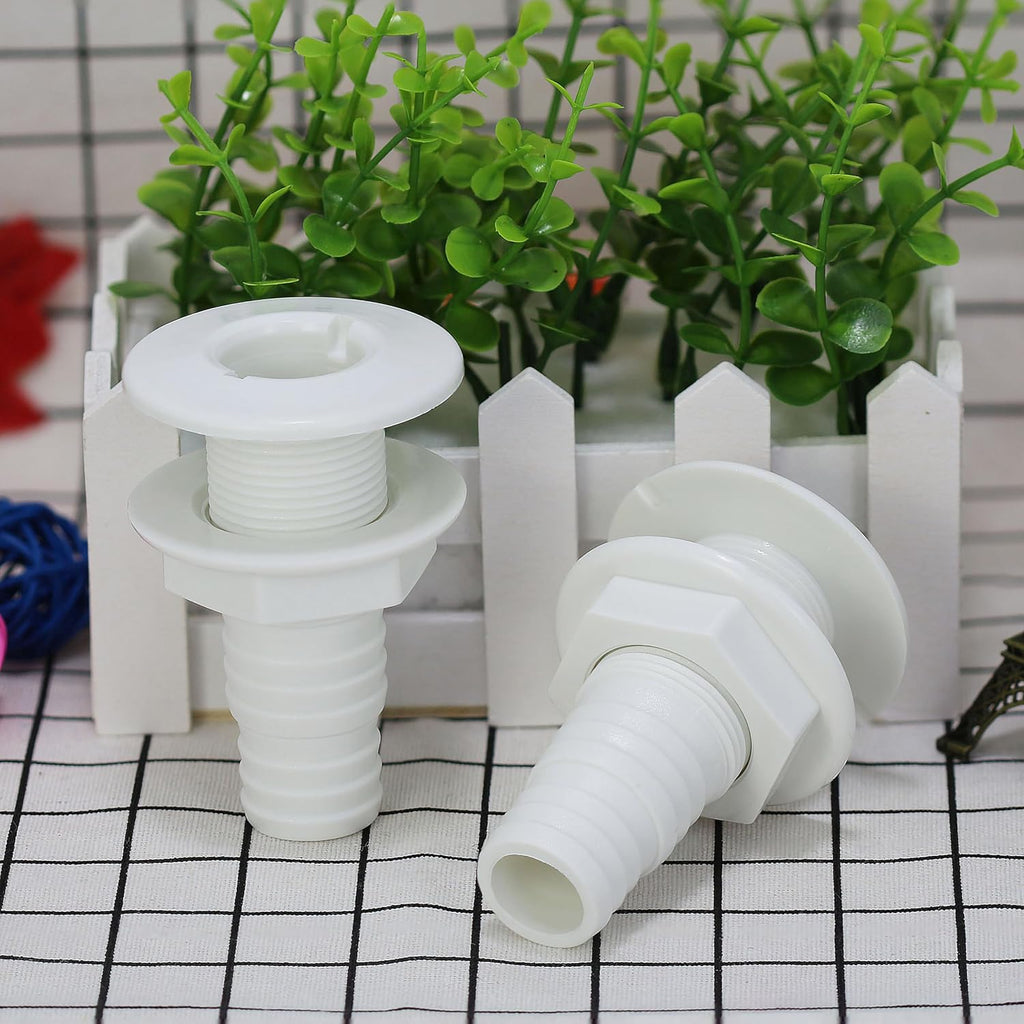 2Pcs Thru Hull Fitting(1"), Marine Through Hull Connector Fitting for Boats, White