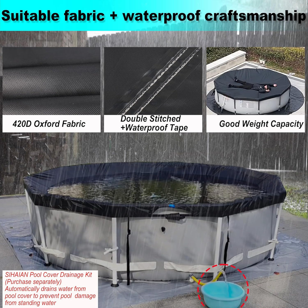 16Ft Round Pool Cover, Prevents Water Accumulation Above Ground Pool Cover, Quick Installation and Removal One-Piece