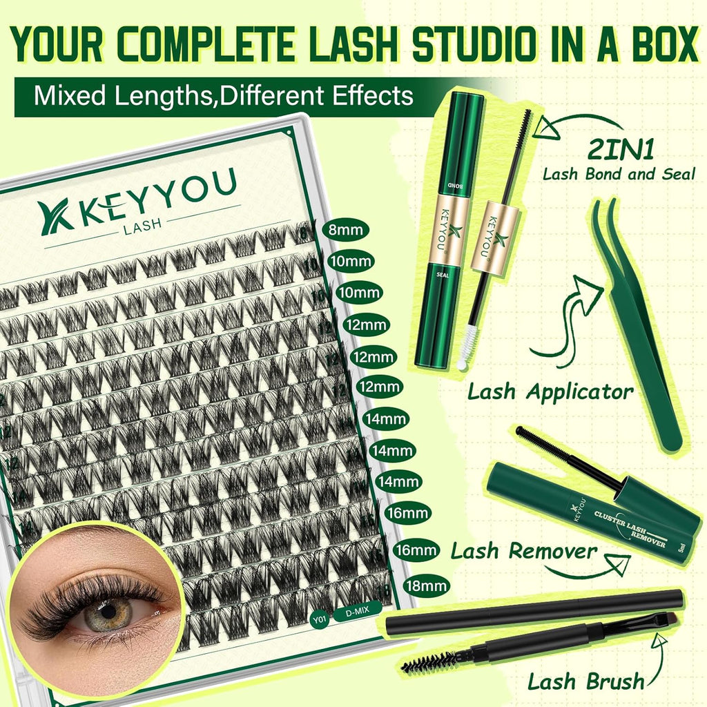 Lash Clusters Kit Natural Wispy DIY Lash Extension Kit 144pcs Lashes Clusters Eyelash Extension with Mascara Brush