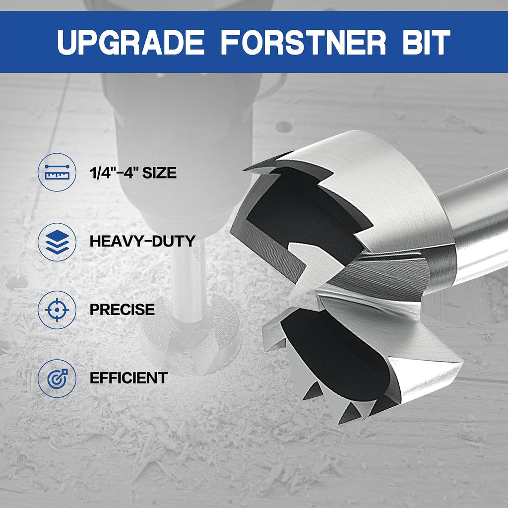 8 Piece Forstner Bit Set, Made of Alloy Steel, Forstner Bits for Woodworking, Auger Opener Round Shank Drilling