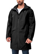 Men's Waterproof Long Rain Jacket Black XXL