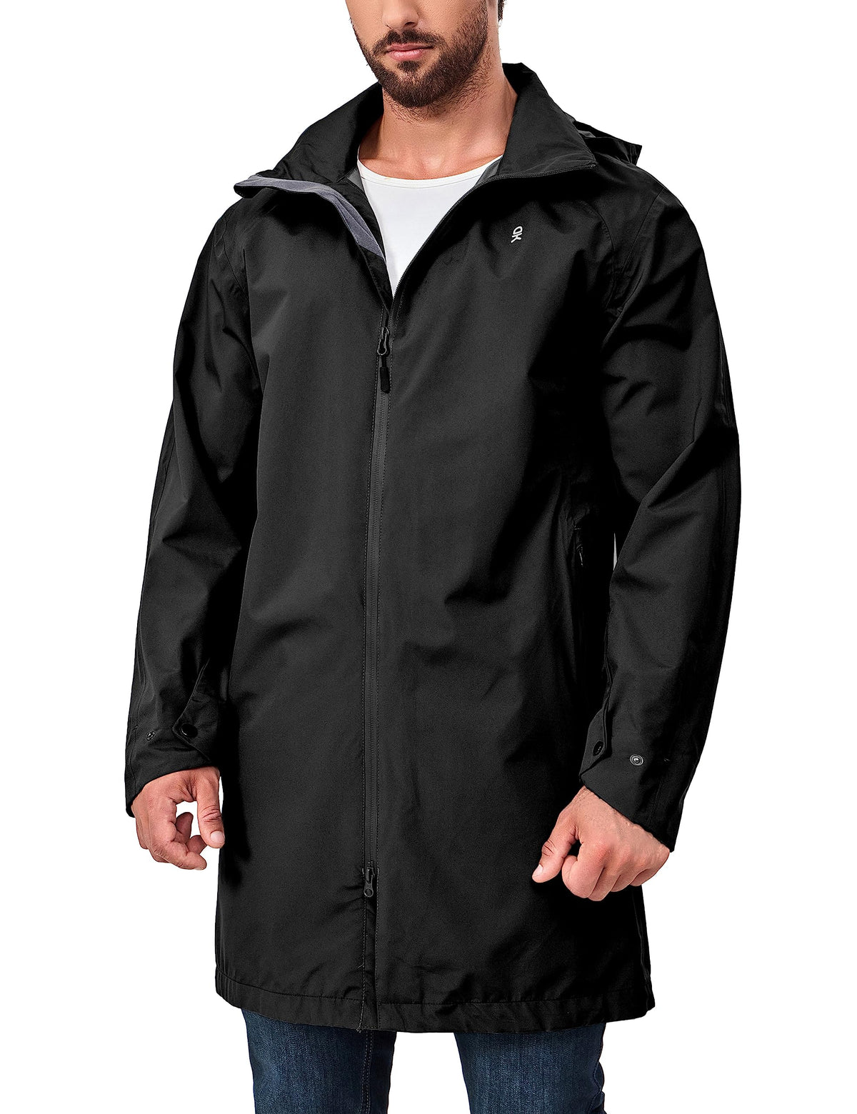 Men's Waterproof Long Rain Jacket Black XXL