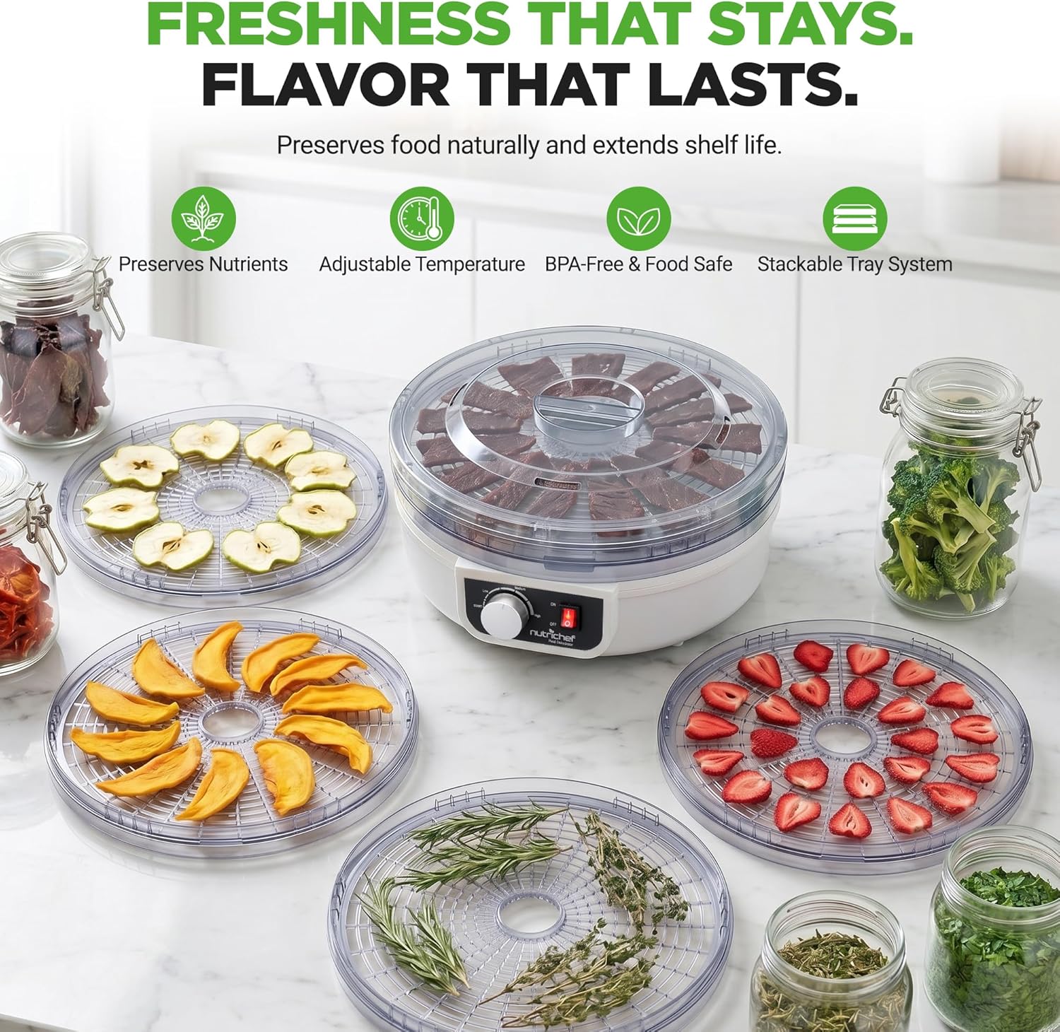 Electric Countertop Food Dehydrator - Multi-Tier High-Heat Circulation Professional Food Preserver, Fruit, Vegetable