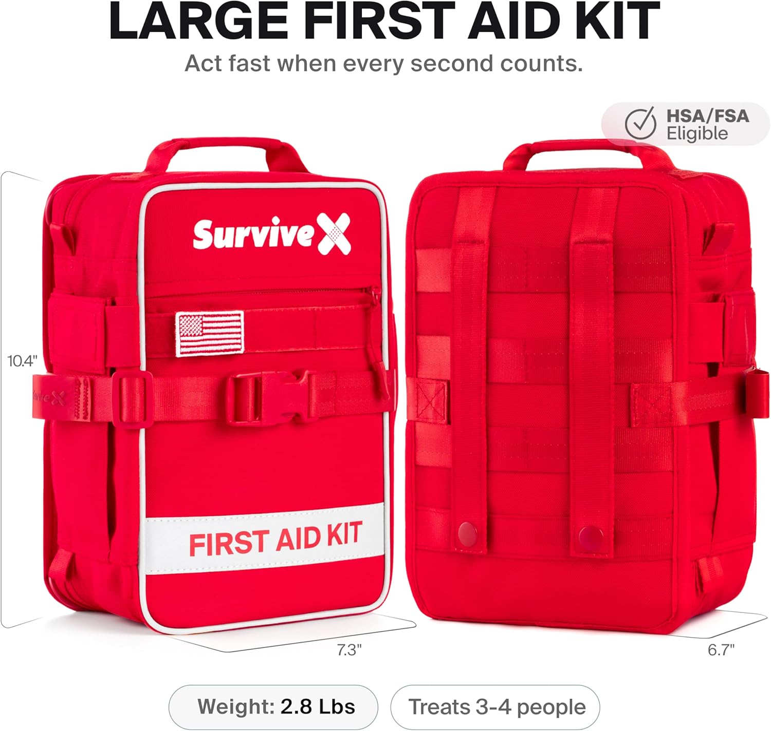 Large First Aid Kit for Car, Travel & Home - Emergency Kit for Hiking, Camping, Backpacking and Outdoors - Includes