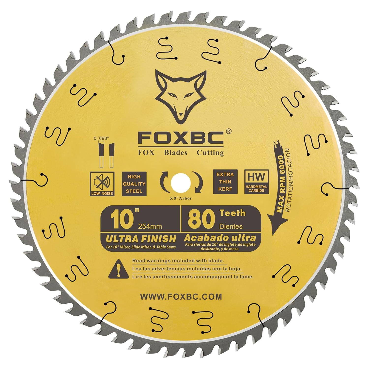 10-Inch Table Saw Blade, 80-Tooth, Ultra Finish Wood Cutting, 5/8-Inch Arbor