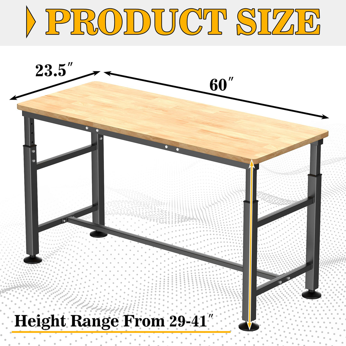 Workbench for Garage, Adjustable Height Work Table 60 x 23.5 inch