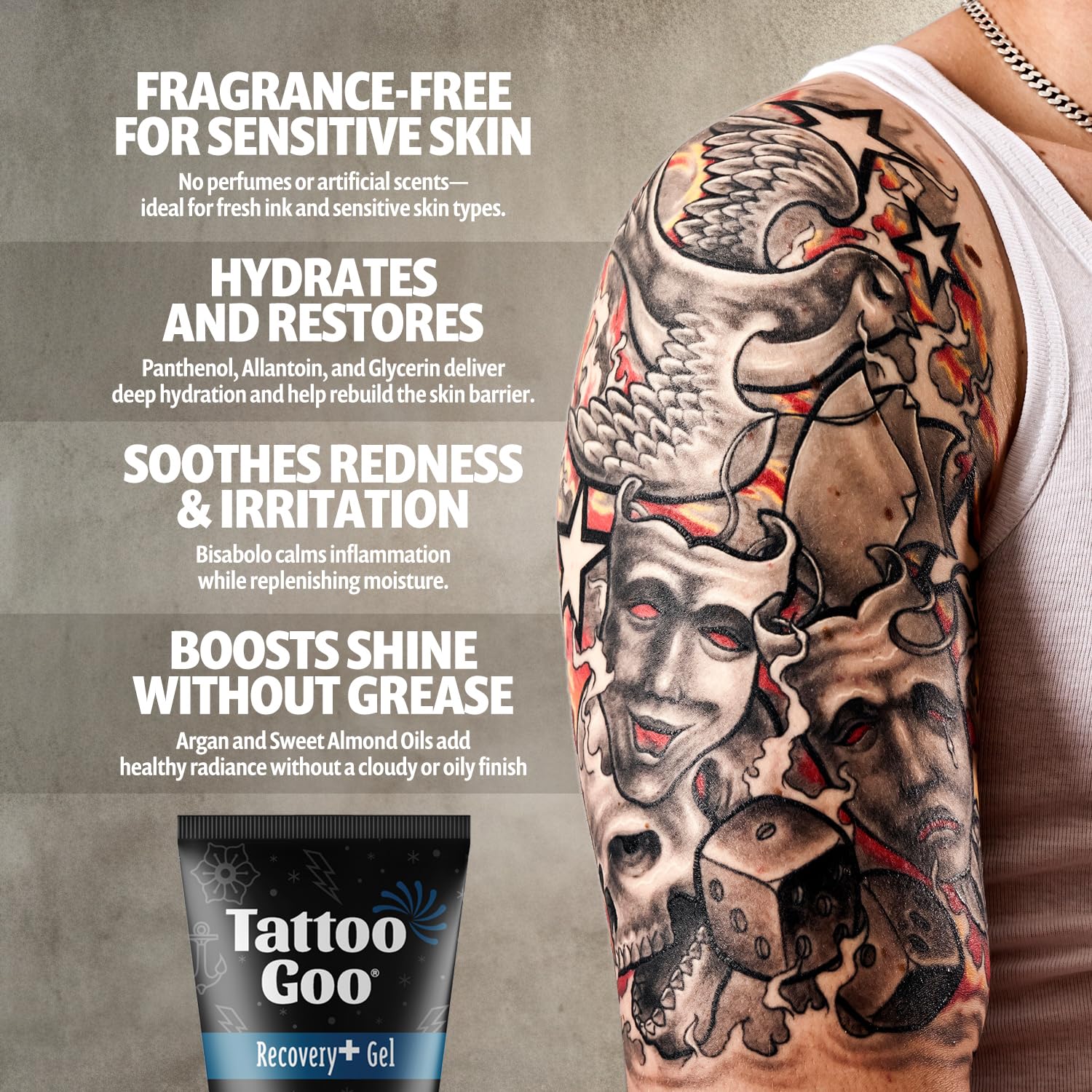 Recovery Gel for Tattoo Aftercare, 2 oz, Hydrates & Enhances Healing, Non-Greasy with Panthenol, Allantoin & Glycerin