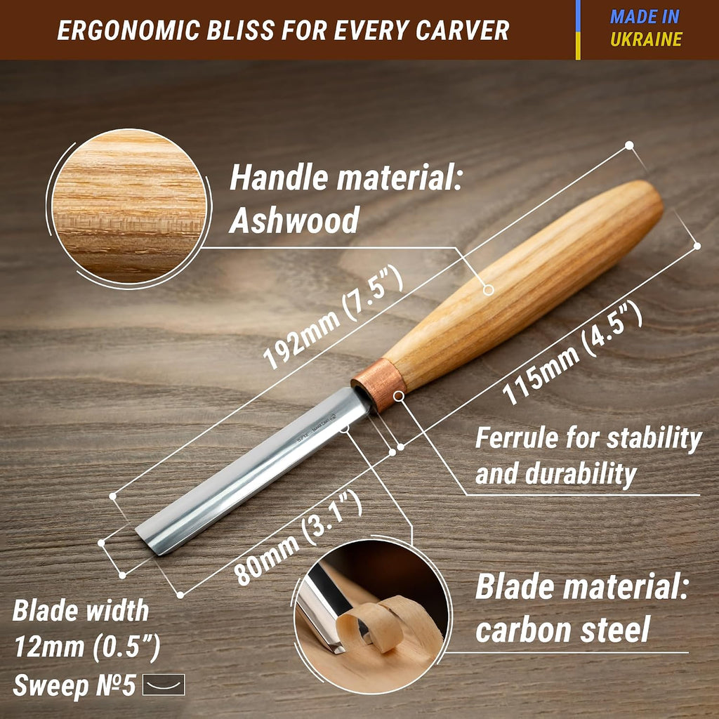 Wood Carving Gouge K5/12 Woodworking Hand Chisel Compact Wood Carving Knife for Beginners and Profi