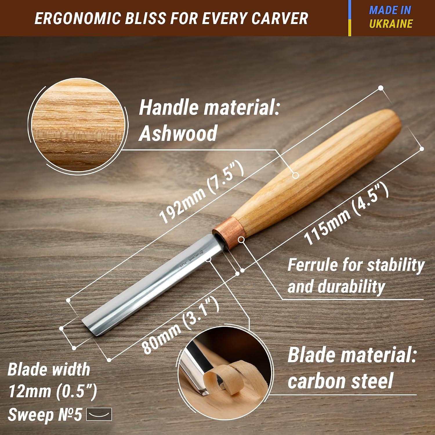 Wood Carving Gouge K5/12 Woodworking Hand Chisel Compact Wood Carving Knife for Beginners and Profi