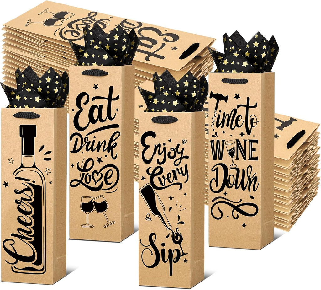 20 PCS Wine Gift Bags with Handles and Tissue Paper