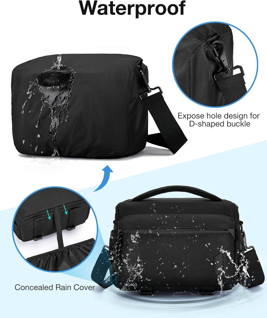 Camera Sling Bag with Tripod Holder & Rain Cover, Black | Small Camera Shoulder Bags for DSLR/SLR/Mirrorless Cameras