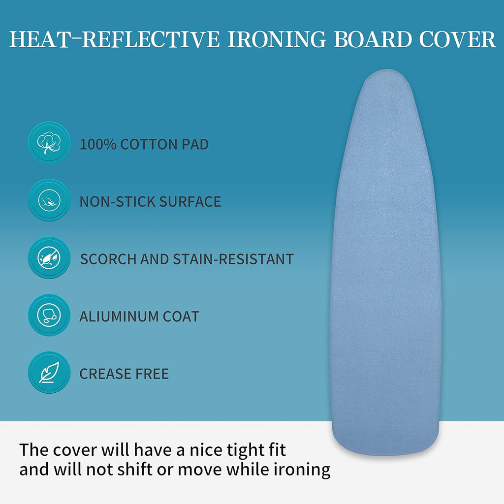 Ironing Board Cover and Pad | 100% Cotton Cover with Padding Standard Size with Aluminum Coating | Heat-Reflective