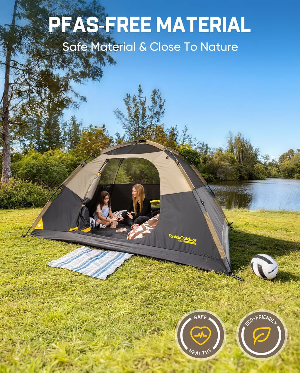 Zeta C2/3/4 Camping Tent, 2/3/4 Person Instant Dome Tent, Easy Setup in 60s, Portable Waterproof Cabin Tent with