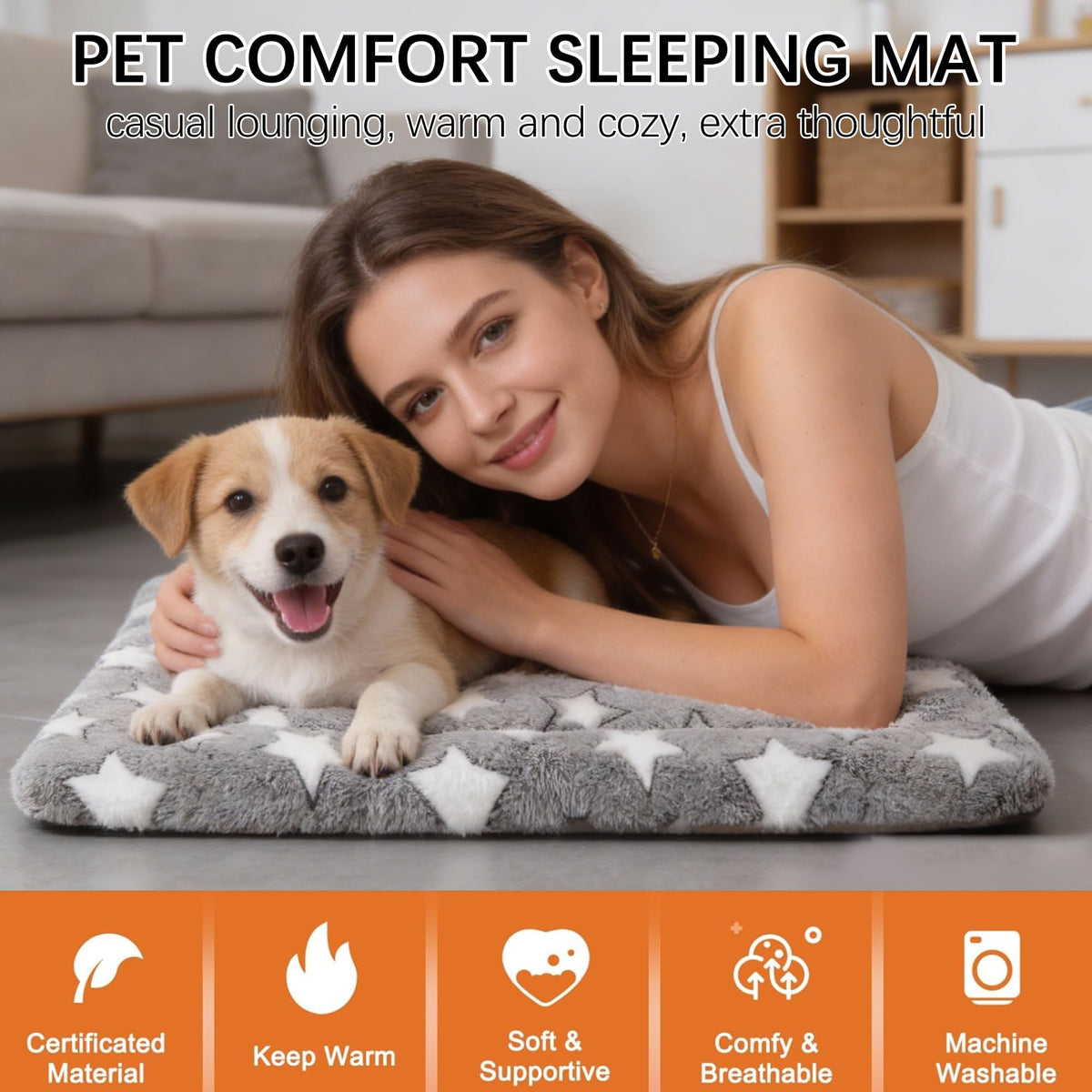Dog Bed Mat, Reversible Crate Pad, Machine Washable for Small Dogs