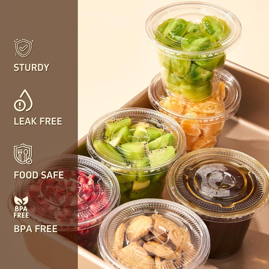 9 oz 50 Pack Clear Plastic Cups with Flat Lids, Disposable Cups With Straw Slot Lids for Cold Drinks